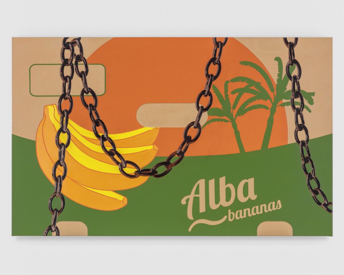 "Alba Bananas" by Jebila Okongwu, 2019. Oil on linen, 35-3/8 inches by 57 inches. 

