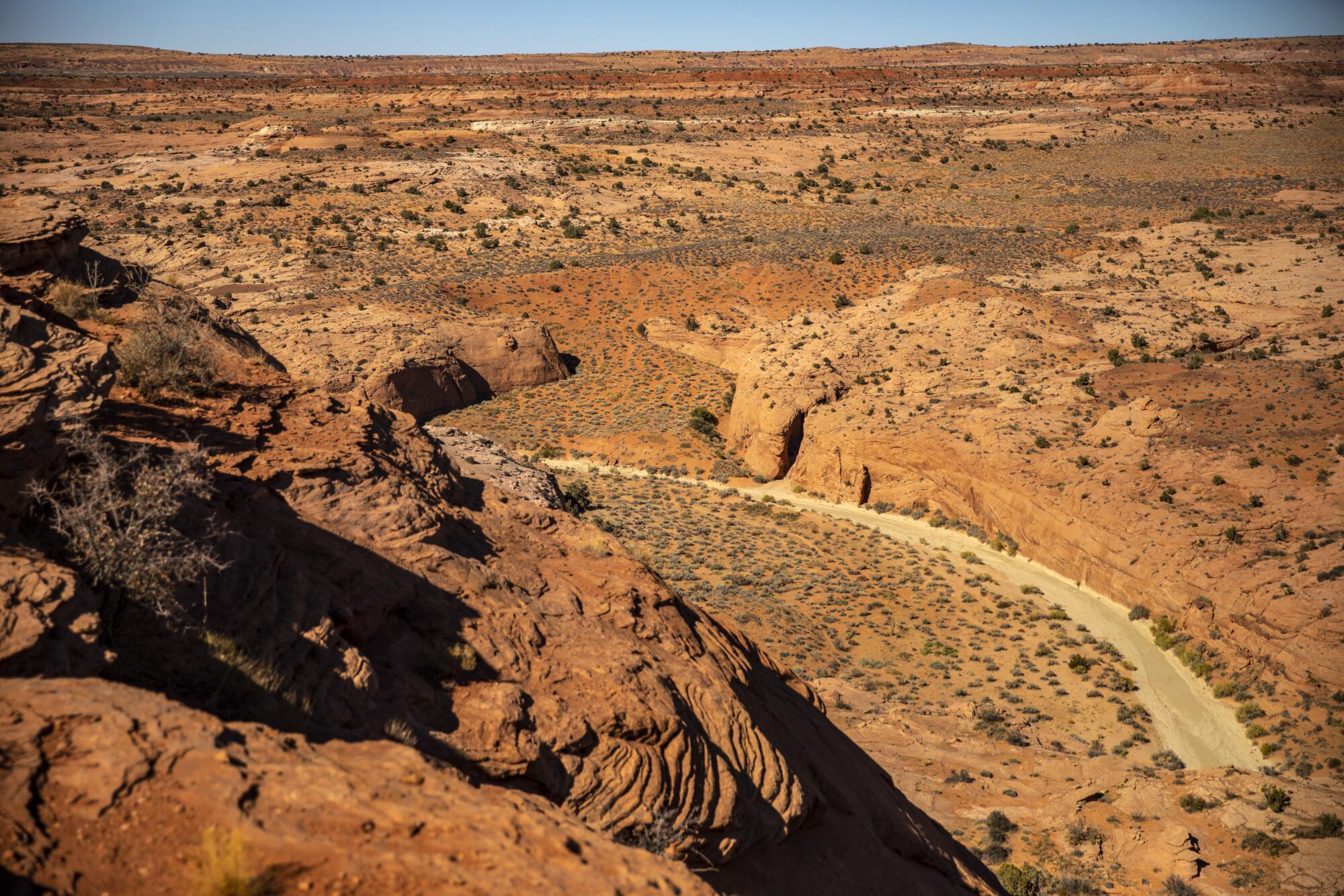 The view form a high ledge overlooking the entrance to Peek-a-Boo and Spooky Gulch slot canyons.