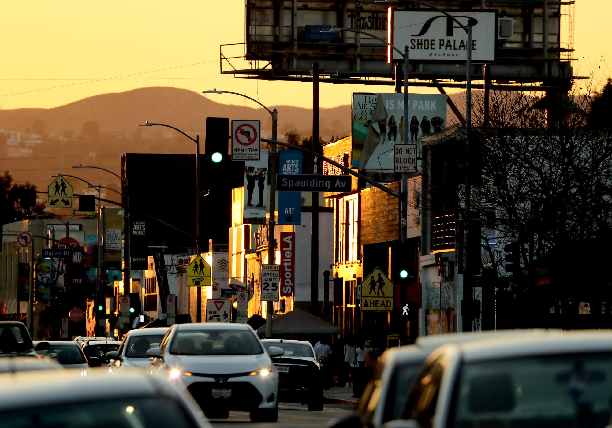 Motor traffic streams down Melrose Avenue on March 1.