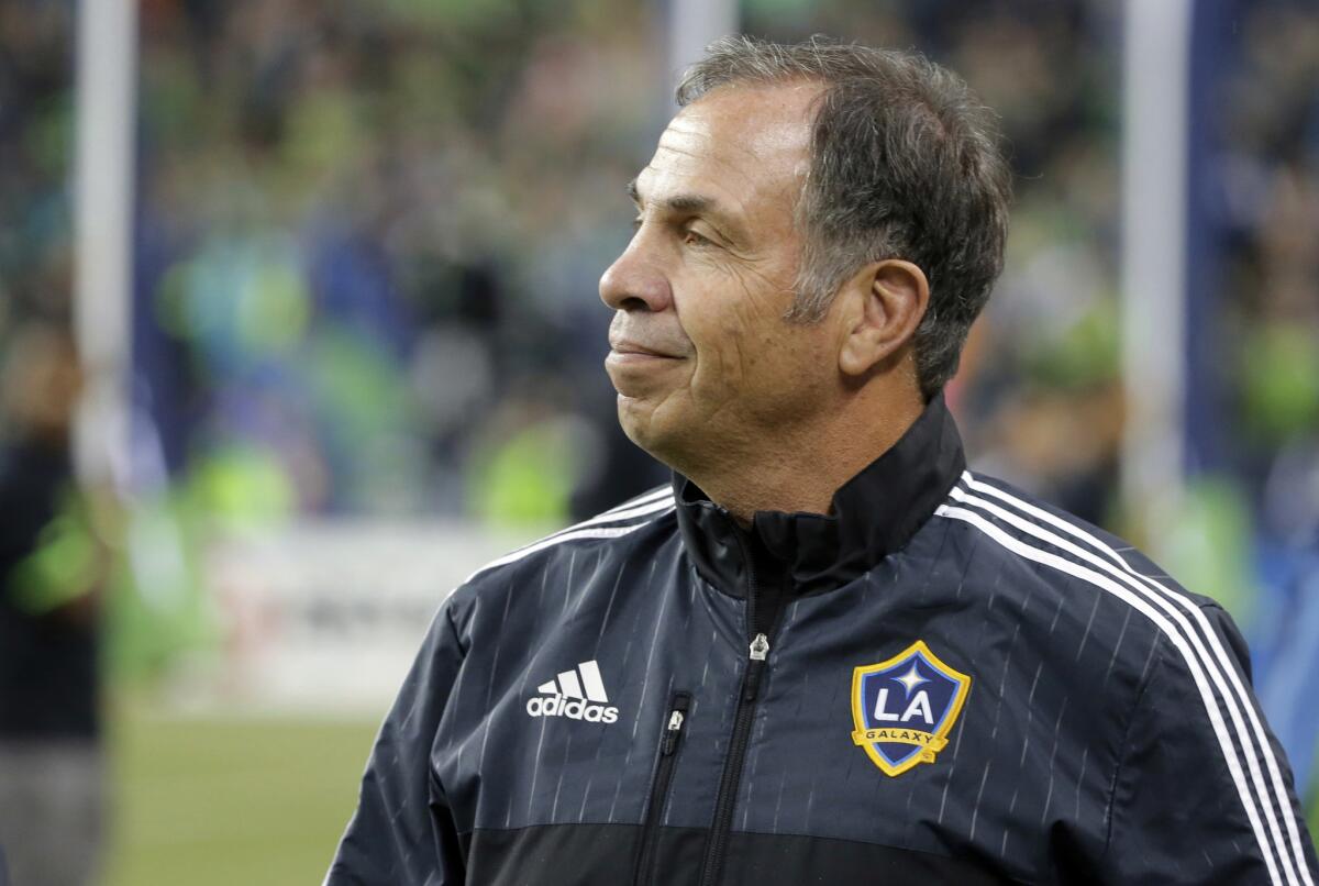 Bruce Arena coaches the Galaxy against Seattle on Oct. 28, 2015.