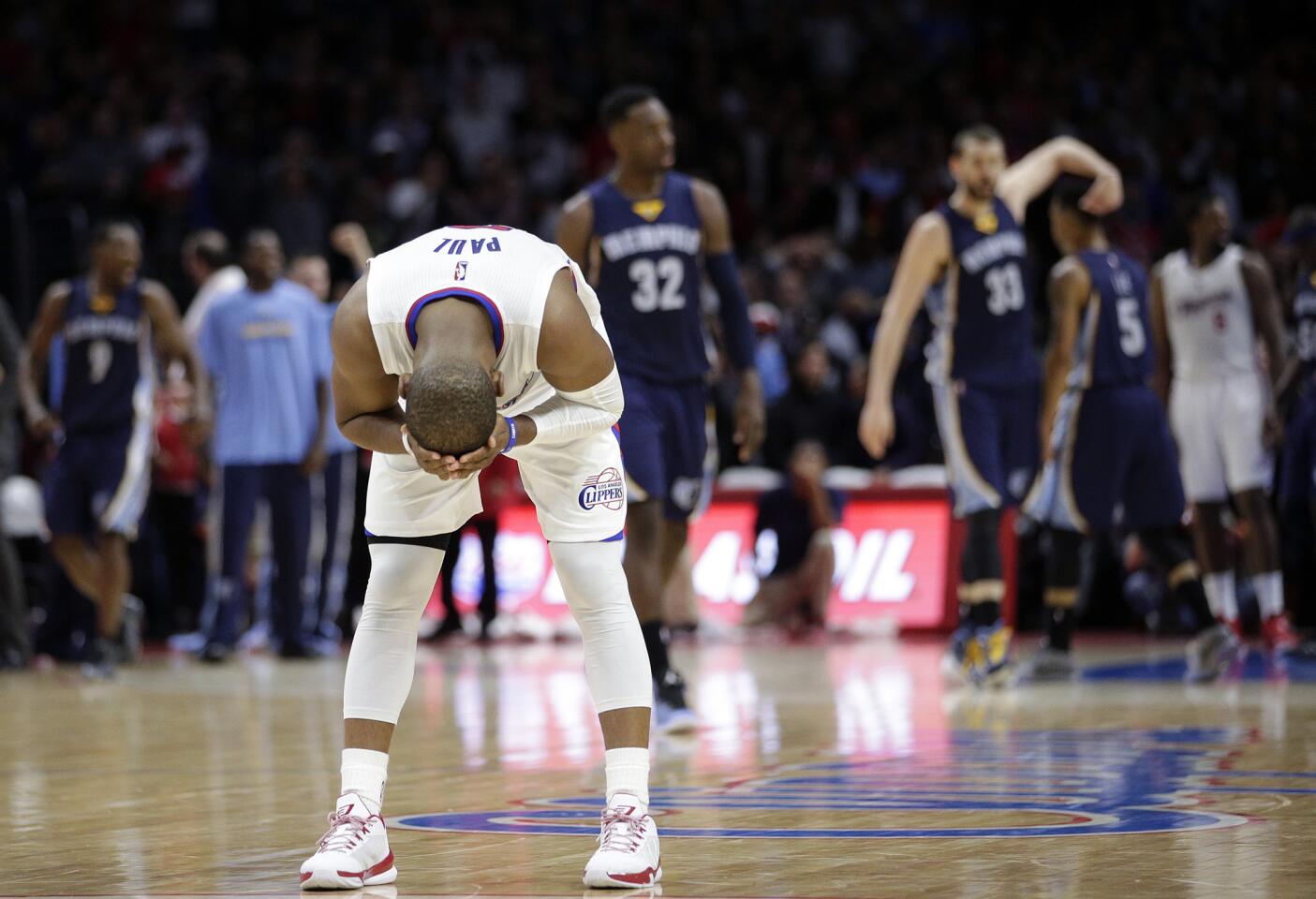 Clippers veteran point guard Chris Paul reacts after having the ball stolen from him in the final seconds of a close loss against the Memphis Grizzlies on Monday.