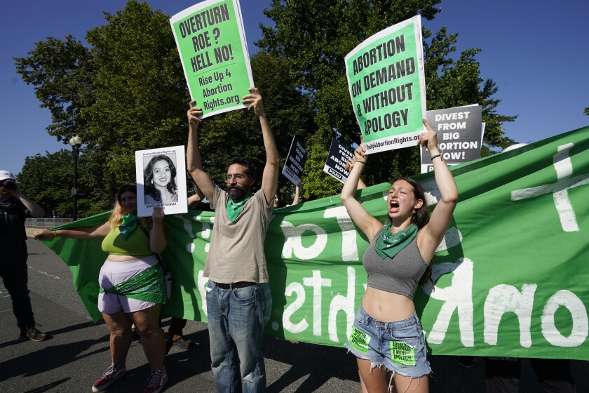 Abortion-right supports rally outside the U.S. Supreme Court on Wednesday, June 15, 2022, in Washington. 