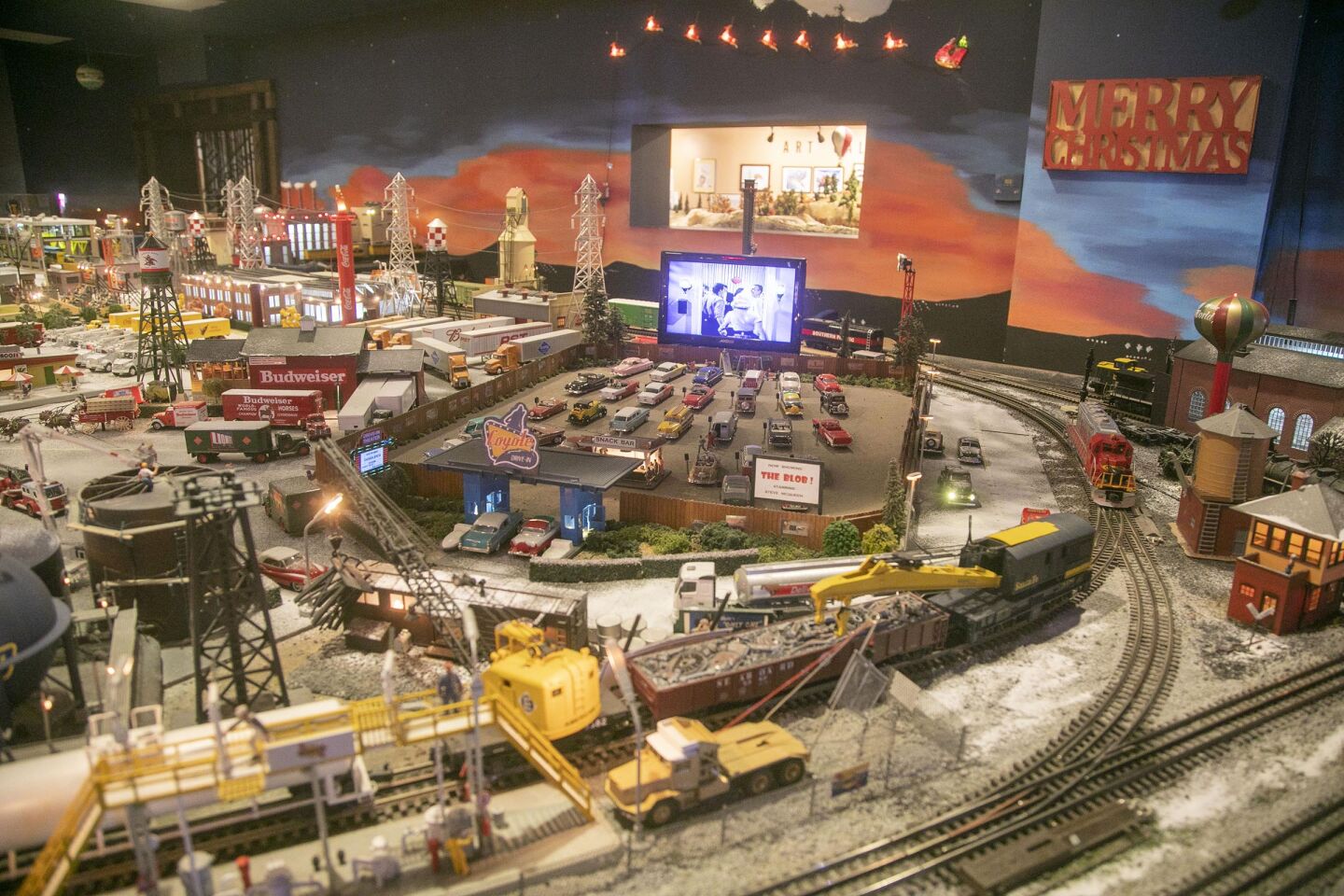 David Lizerbram and his wife Mana Monzavi took over the Old Town Model Railroad Depot, which was in danger of closing. The extensive train layout and its detailed and sometimes humorous dioramas was photographed on Friday, Dec. 13, 2019, at its Old Town, San Diego location. A good, old-fashioned drive in showing "The Blob."