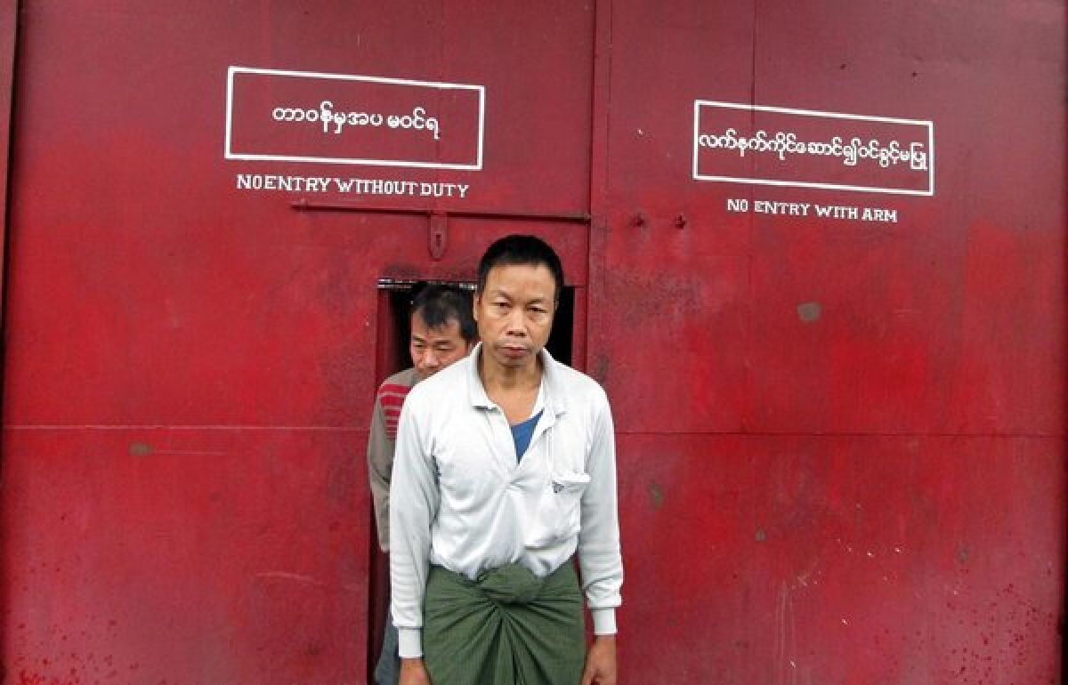 A political prisoner is released Tuesday from Kalay prison in Myanmar's northern Sagaing division.