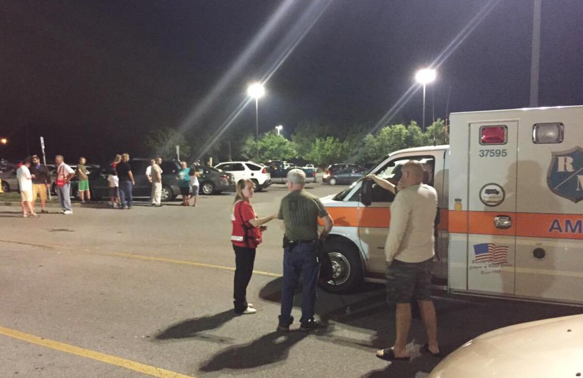 Evacuees gather at a mall in Maryville, Tenn., after a train derailment on July 2.