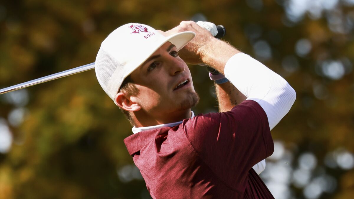 FILE - Sam Bennett of Texas A&M tees off from the third hole during an NCAA golf tournament on Sunday, Oct. 24, 2021, in Alpharetta, Ga. Bennett was a mixture of joy and exhaustion upon making it through 36-hole U.S. Open qualifying for the first time. Still to come is the toughest test in golf. All that might be a breeze considering what could await. The temptation of Saudi money from the LIV Golf Invitational series has yet to present itself to Bennett, the No. 5 player in the world amateur ranking. (AP Photo/Kara Durrette, File)