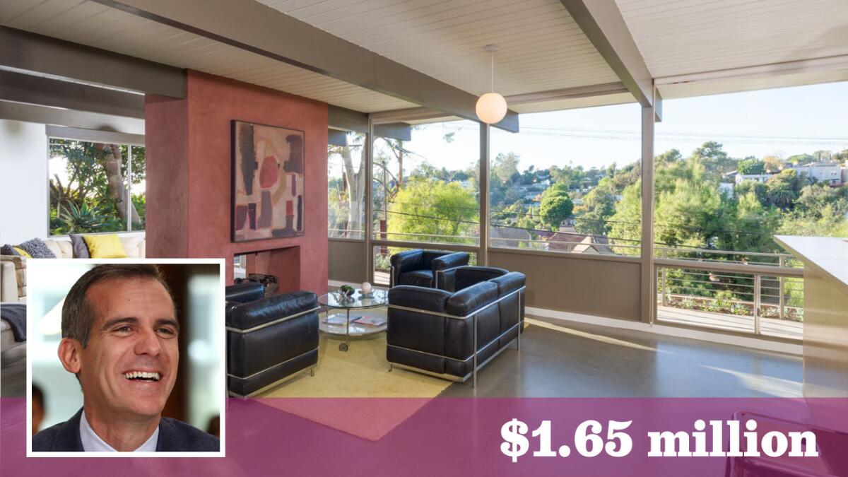 Los Angeles Mayor Eric Garcetti has put an updated post-and-beam-style home in Echo Park on the market for $1.65 million.