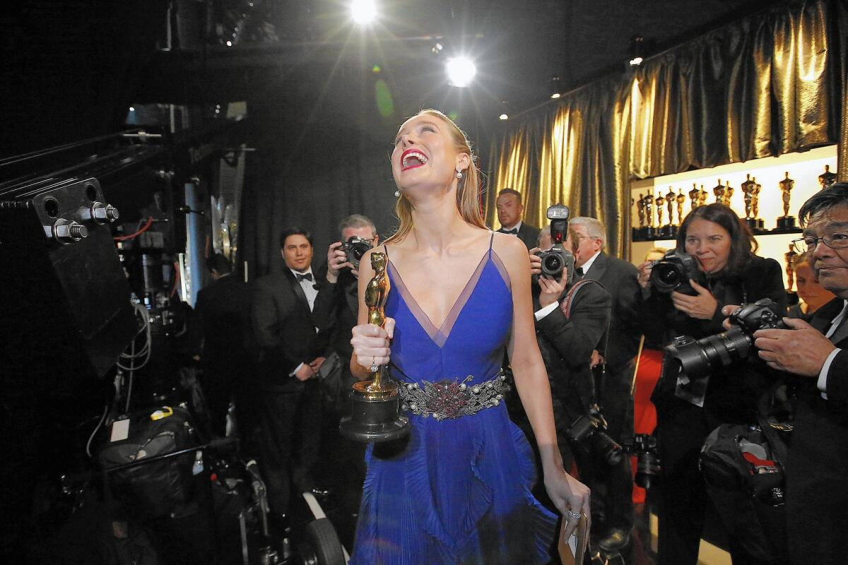 Brie Larson, winner of lead actress for "Room," backstage at the Academy Awards on Feb. 28, 2016, at the Dolby Theatre at Hollywood & Highland Center in Hollywood.