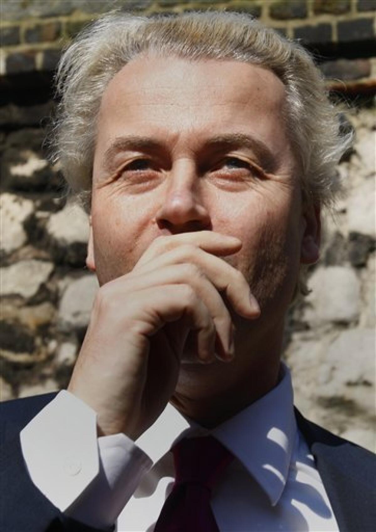Controversial Dutch politician Geert Wilders arrives for a press conference in London, Friday, March 5, 2010. (AP Photo/Kirsty Wigglesworth)