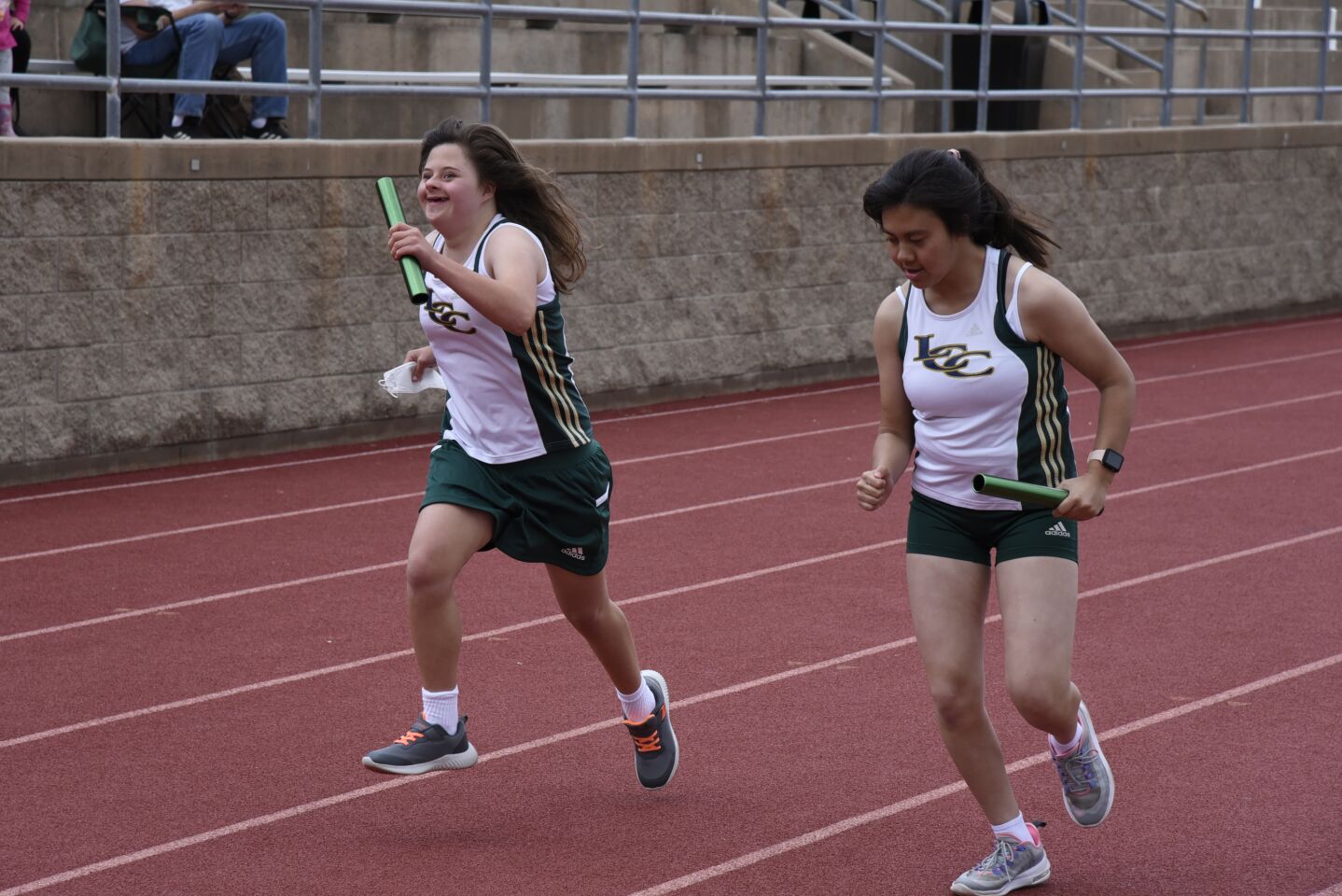 Grace and Emi in the relay race