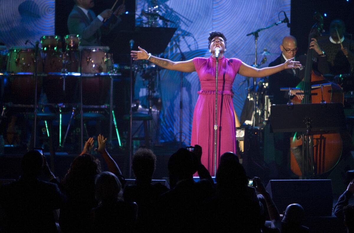 Fantasia Barrino performs during the 2014 Pre-Grammy Gala at the Beverly Hilton on Jan. 25, 2014. (Gina Ferazzi / Los Angeles Times)