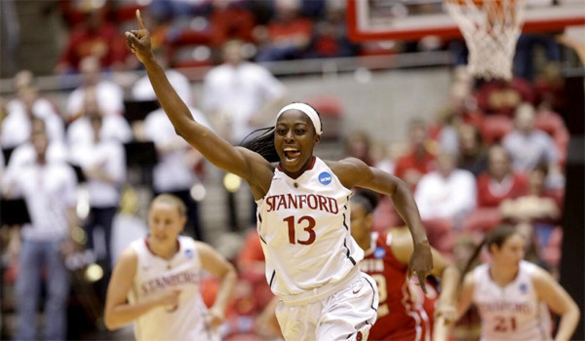 Stanford's Chiney Ogwumike had 20 points and 10 rebounds in the Cardinal's 74-65 win Tuesday over North Carolina.