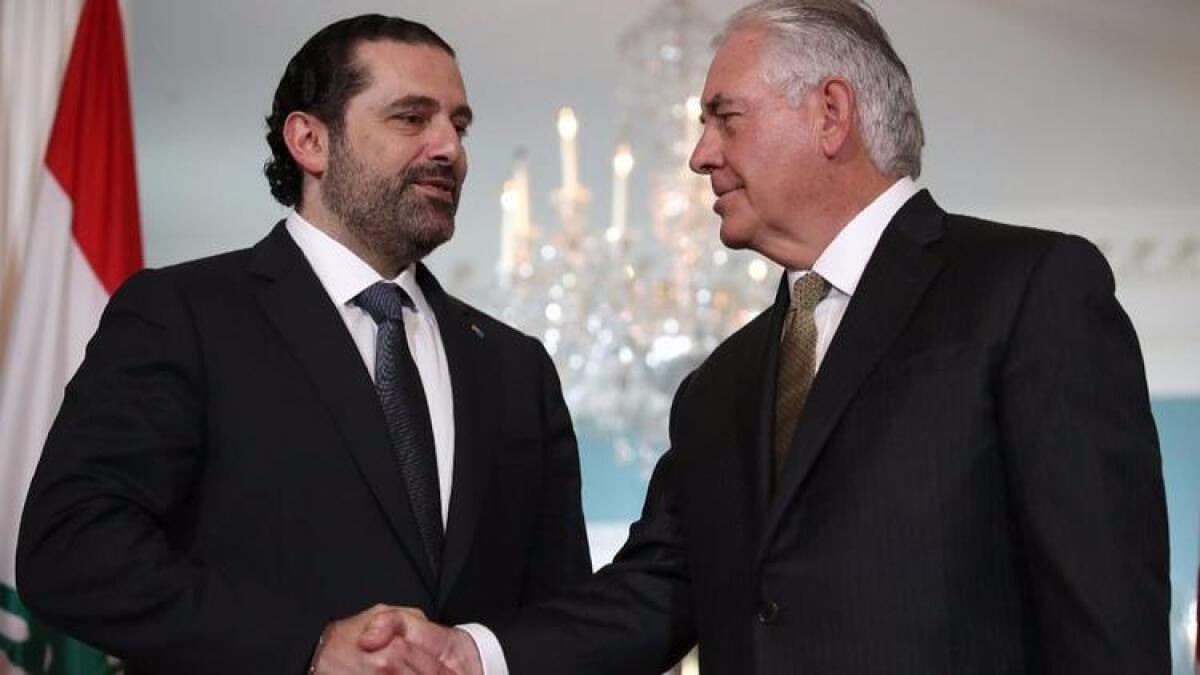 Rex Tillerson, right, with Lebanese Prime Minister Saad Hariri last week.