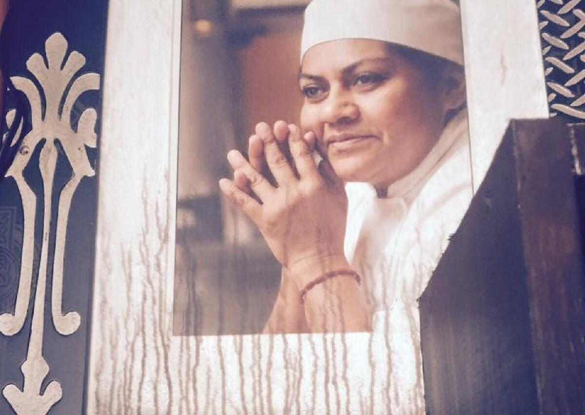 A portrait of chef Rocio Camacho was smeared with smoke after a fire gutted her Sun Valley restaurant, Rocio's Mole de los Dioses.