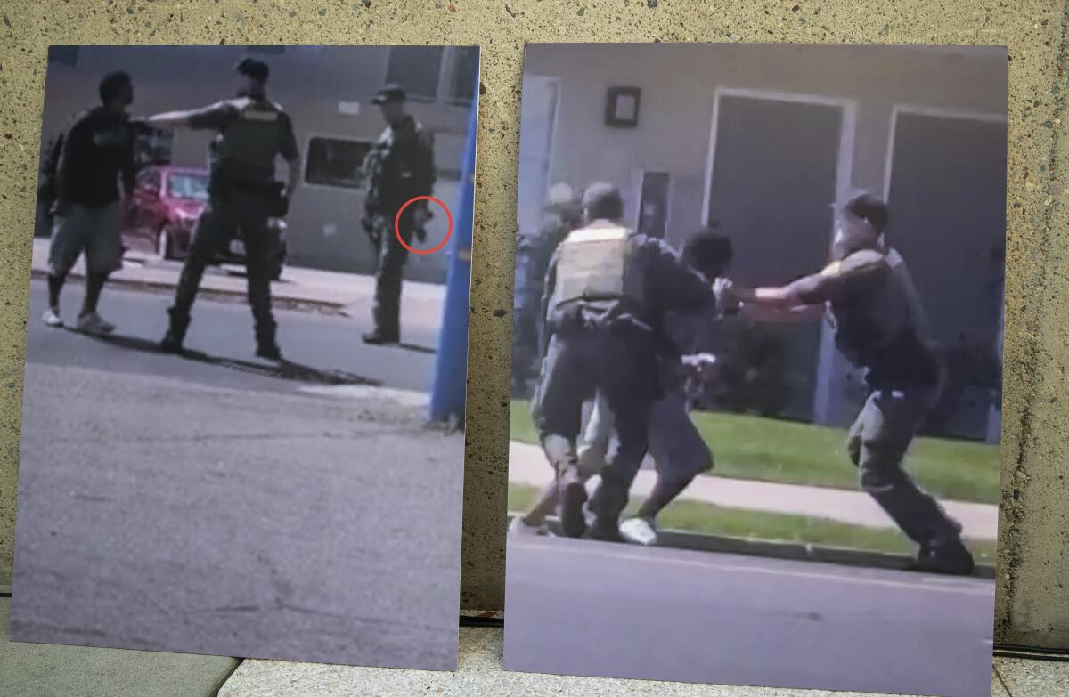 Reinhold family lawyers display photos taken from a video of the Kurt Reinhold incident
