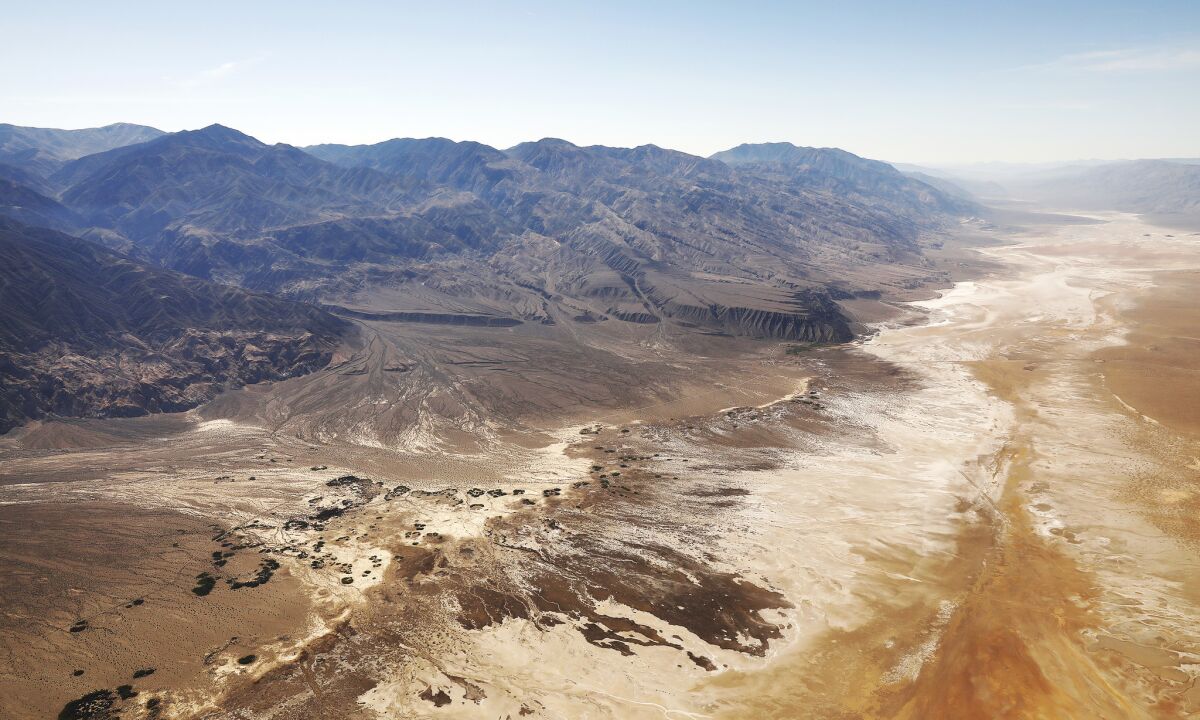 An aerial view looking south of the Panamint Mountains in California's Panamint Valley.