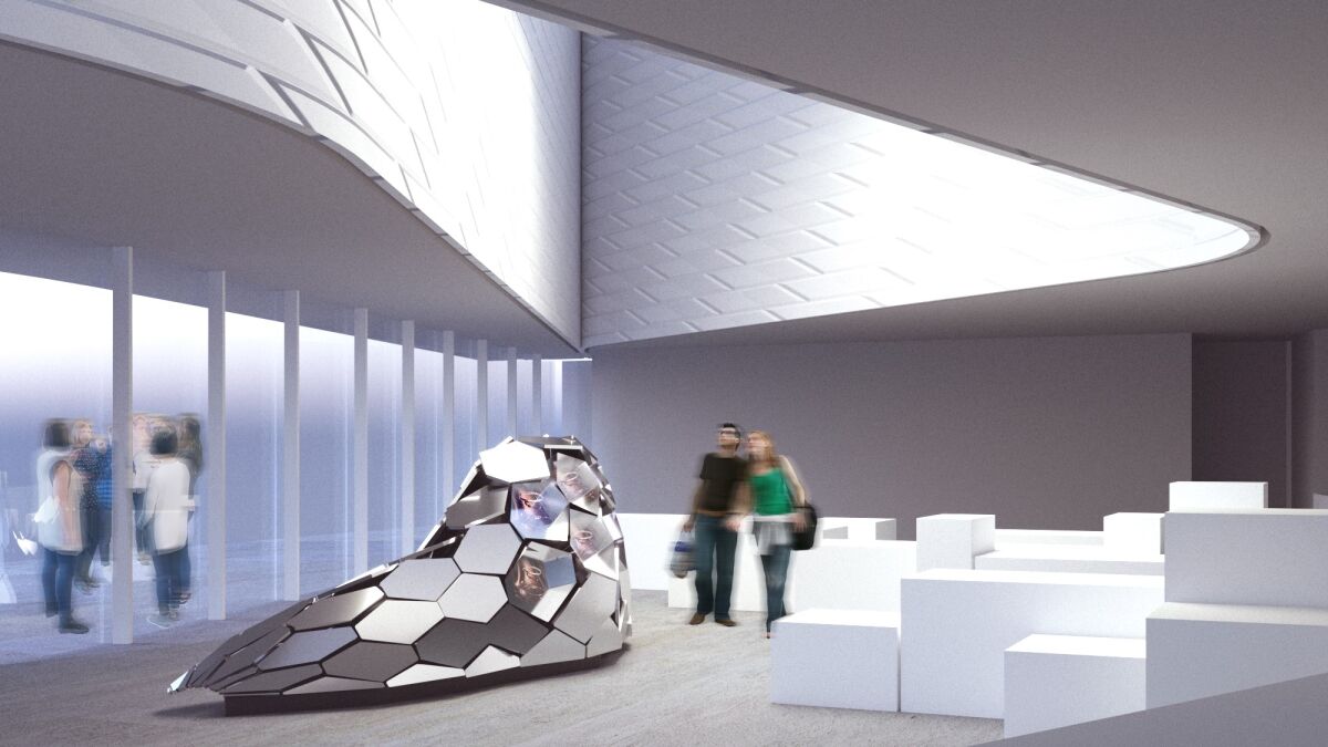 Rendering of French artist Sébastien Léon's functional work designed for the Mind, the planned retail space of the OCMA.