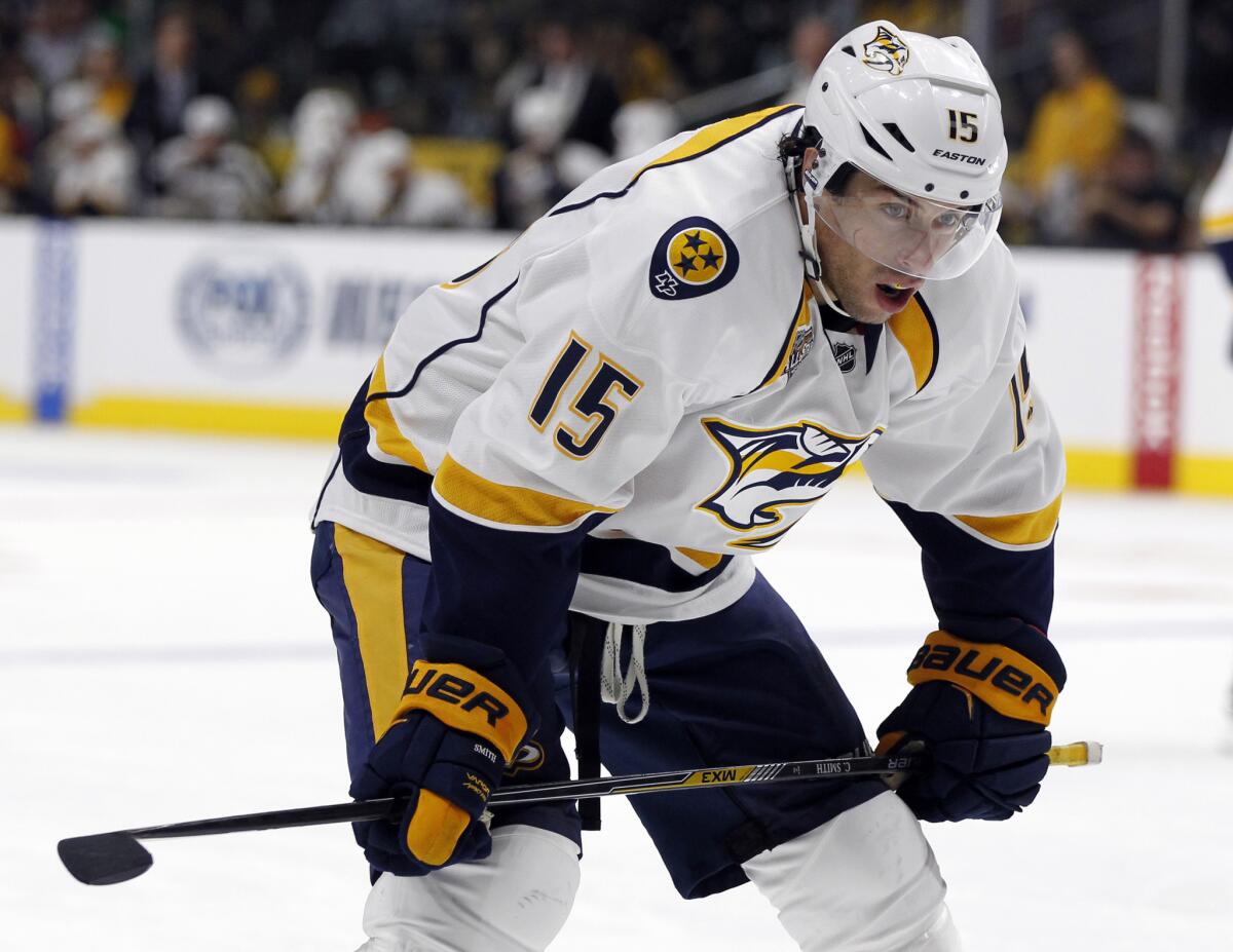 Predators forward Craig Smith has three goals for Nashville (7-1-2) this season.