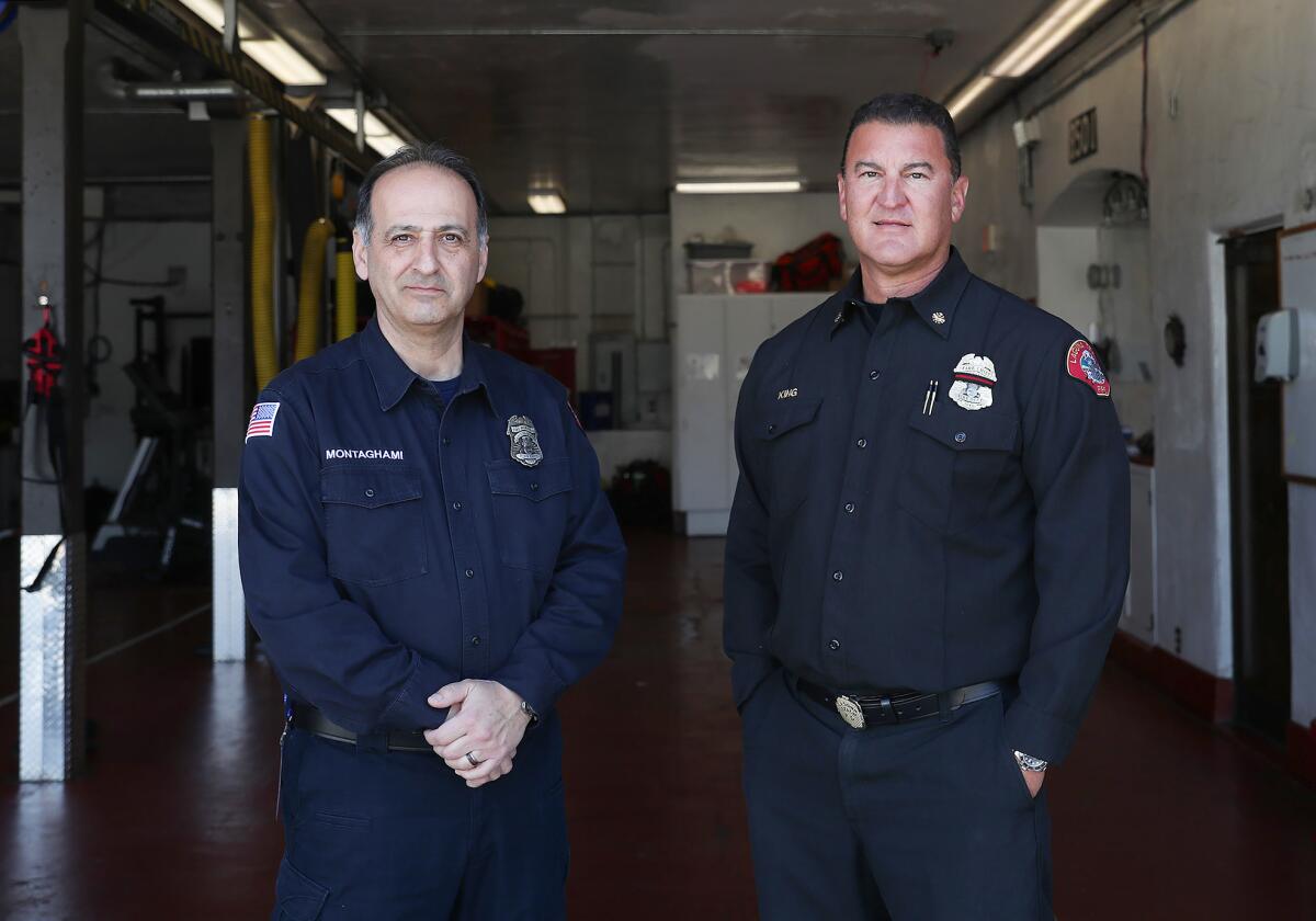 Laguna Beach Fire Marshal Robert Montaghami and Fire Chief Niko King, from left, at Fire Station No. 1.