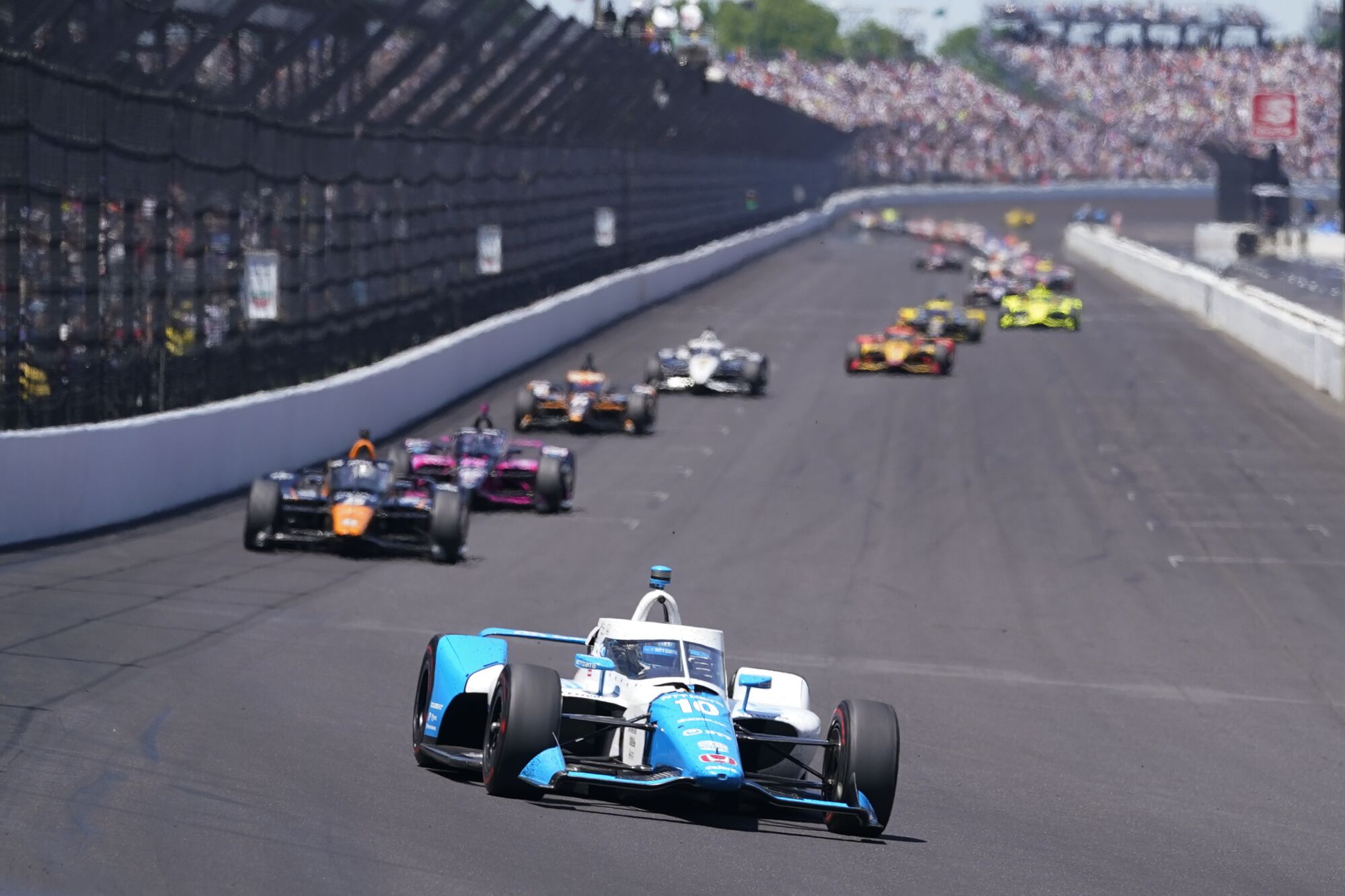 Alex Palou navigates into Turn 1 during the 2021 Indianapolis 500.