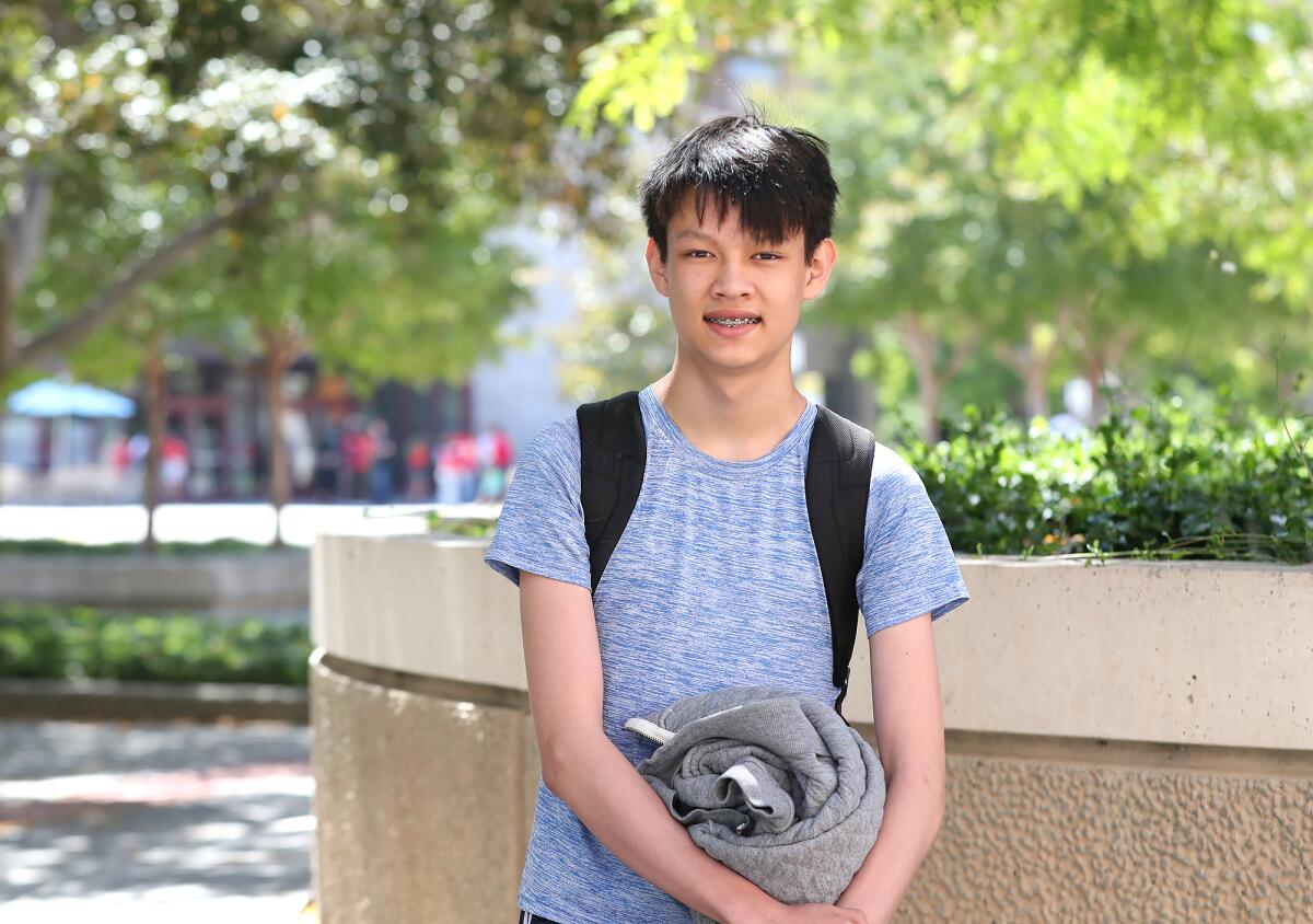 Tycho Elling, a 14-year-old mathematics prodigy, poses on campus at UC Irvine.