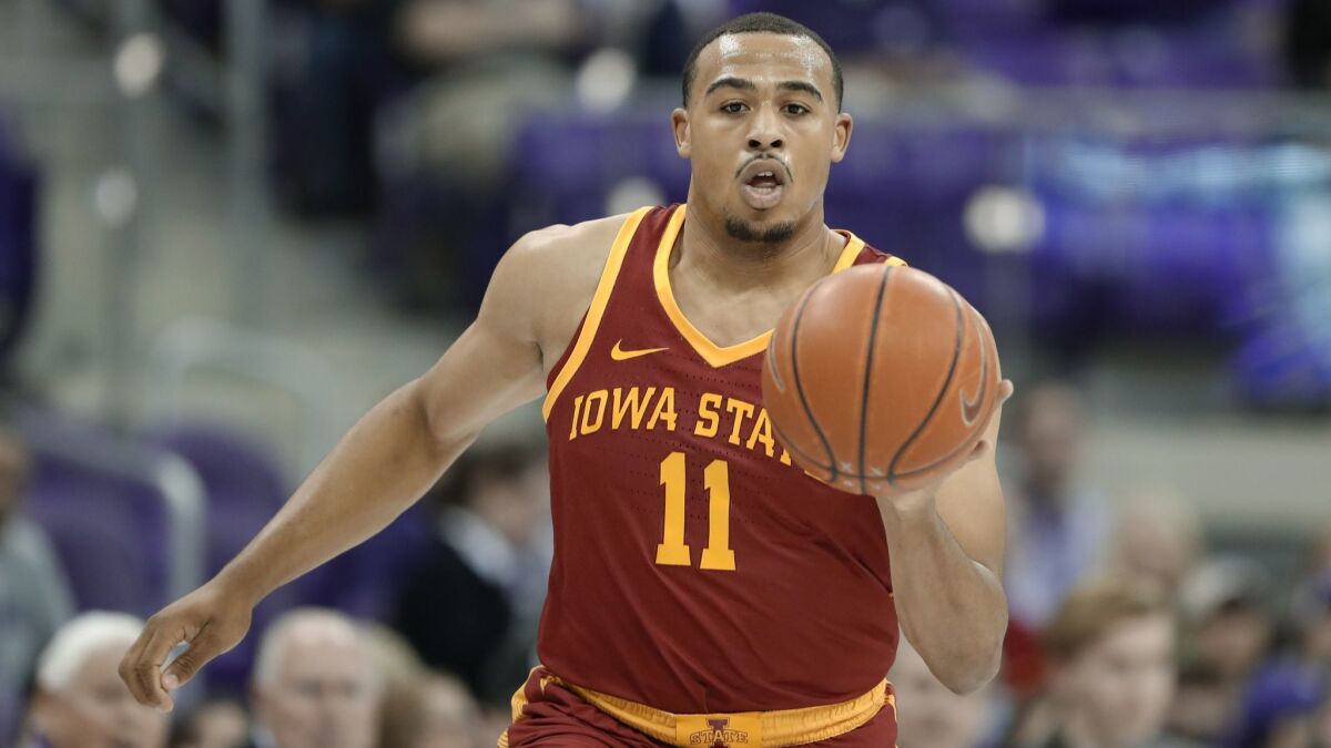 Iowa State guard Talen Horton-Tucker handles the ball during a game against Texas Christian in Fort Worth on Feb. 23. The Lakers selected Horton-Tucker in the second round of the NBA draft on Thursday.