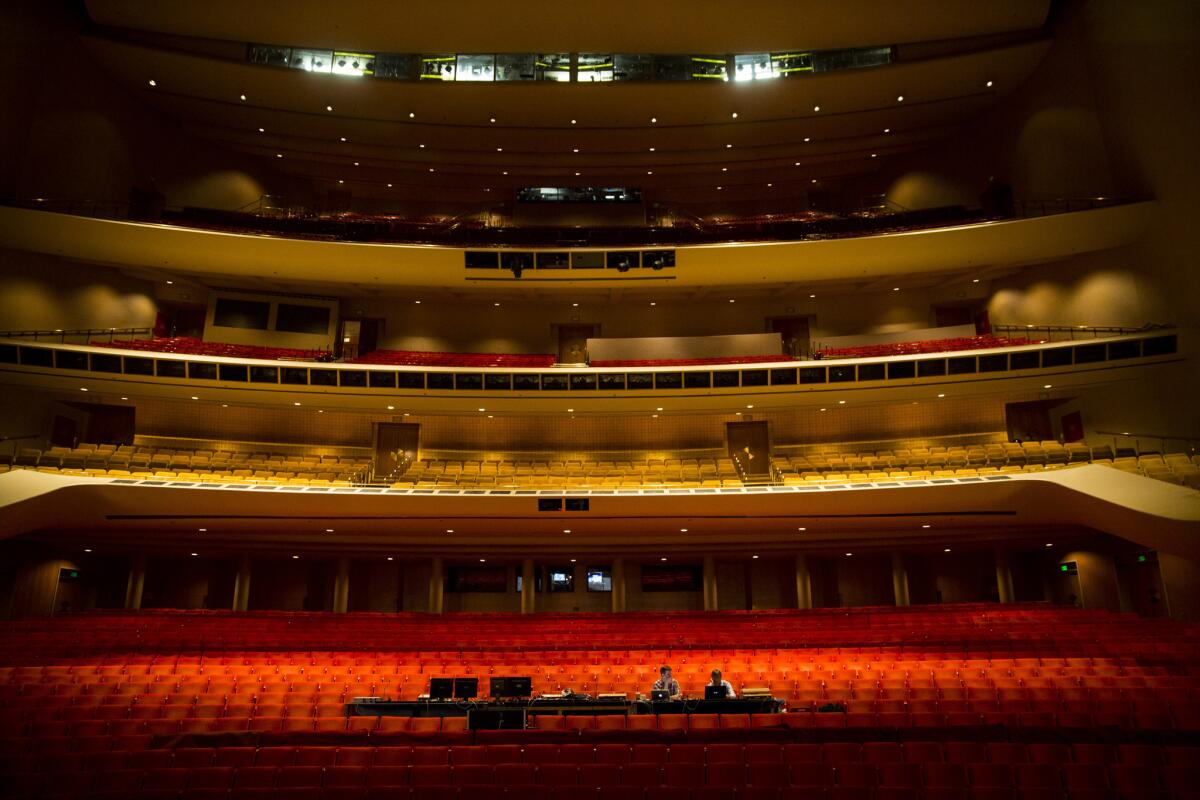 Inside an empty Dorothy Chandler Pavilion, photographed Oct. 30, 2014.