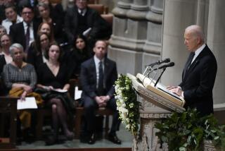 President Joe Biden speaks during a funeral service for retired Supreme Court Justice Sandra Day O'Connor at the Washington National Cathedral, Tuesday, Dec. 19, 2023, in Washington. O'Connor, an Arizona native and the first woman to serve on the nation's highest court, died Dec. 1 at age 93. (AP Photo/Jacquelyn Martin)
