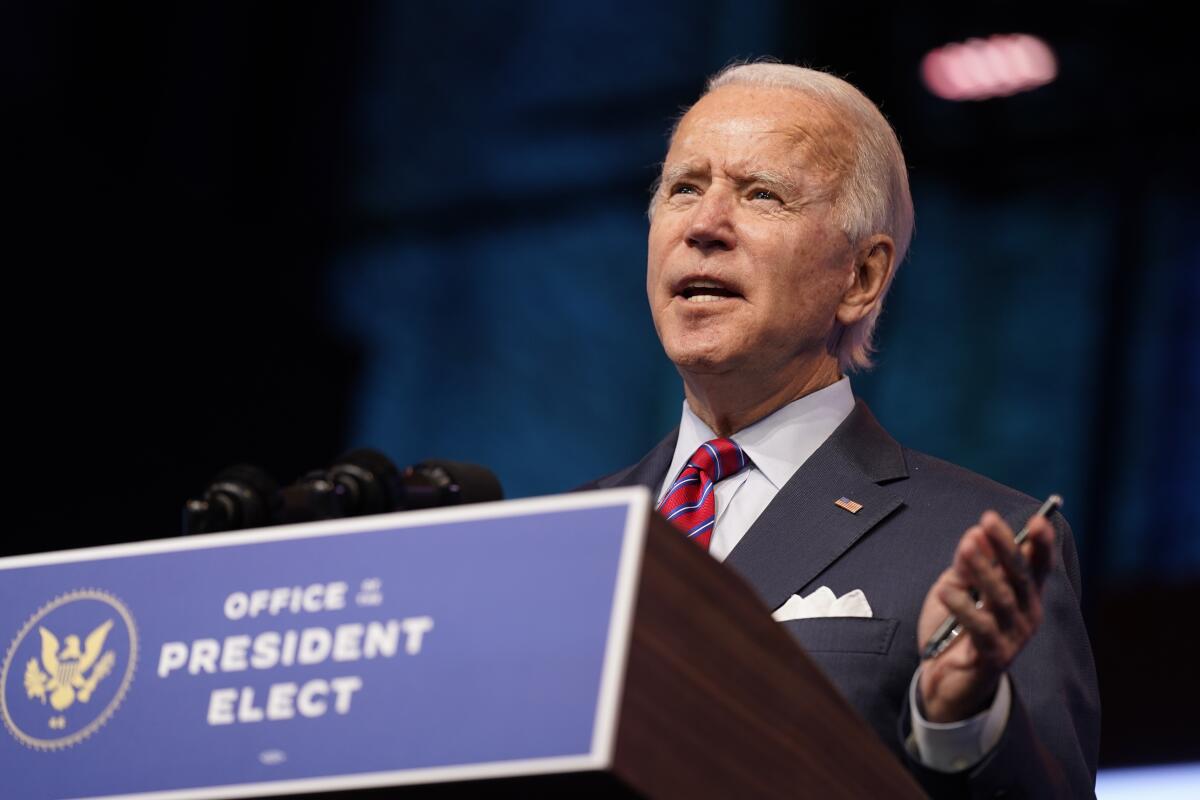 President-elect Joe Biden speaks about jobs in Wilmington, Del.