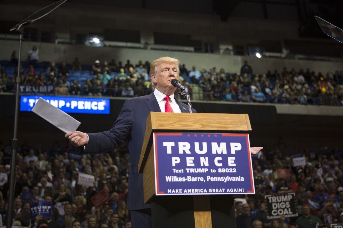 Donald Trump at a rally in Wilkes-Barre, Pa.