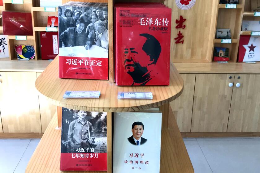 Biographies of Xi Jinping and volumes of Xi Jinping thought outnumber Mao Zedong books 4:1 at a giftshop in Yan'an.