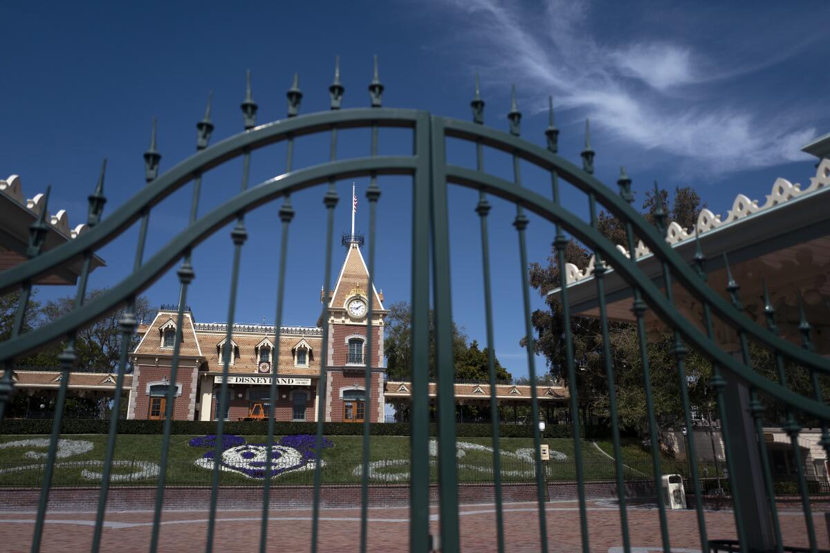 The locked gate at the entrance of Disneyland Park on March 17. 