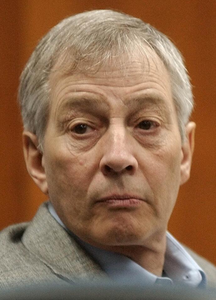 Murder defendant Robert Durst looks to the gallery before a pretrial hearing in Galveston, Texas, in a Sept. 22, 2003 file photo.