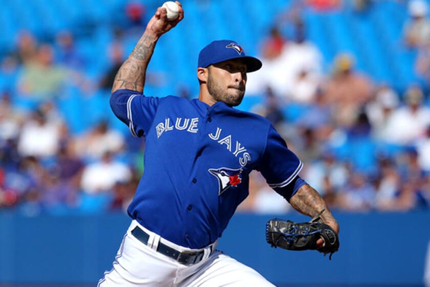 Sergio Santos, who played high school baseball at Santa Ana Mater Dei, appeared in 55 games the last two seasons with the Blue Jays.