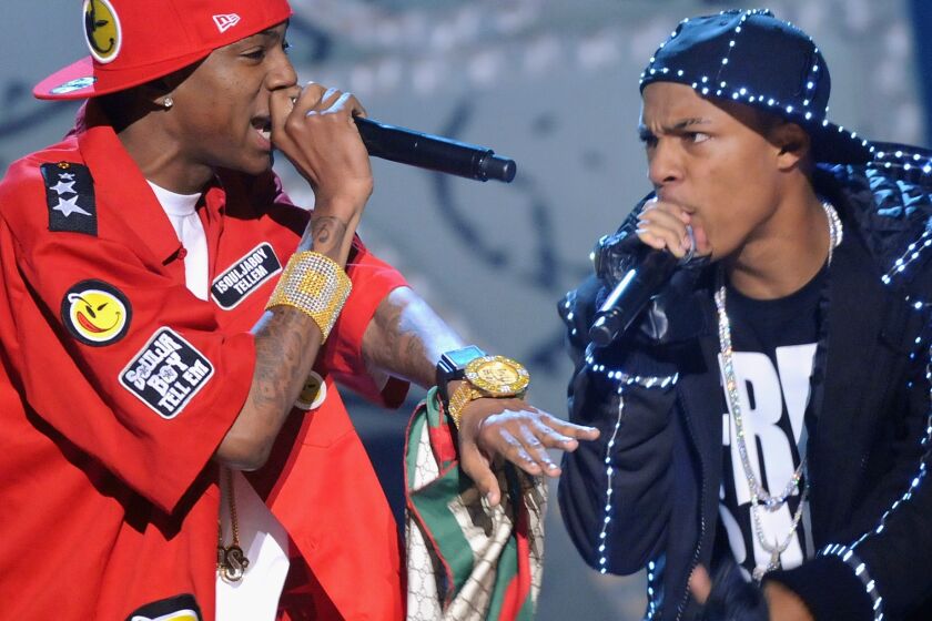 ATLANTA - OCTOBER 18: (L-R) Recording artists Soulja Boy and Bow Wow perform during the 2008 BET Hip-Hop Awards at The Boisfeuillet Jones Atlanta Civic Center on October 18, 2008 in Atlanta, Georgia. (Photo by Rick Diamond/Getty Images for BET)