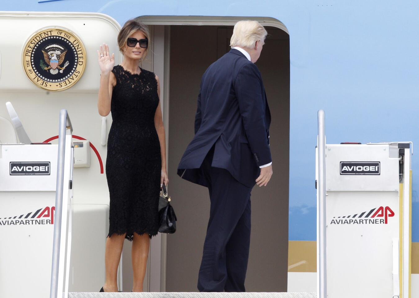 Melania and Donald Trump board Air Force One