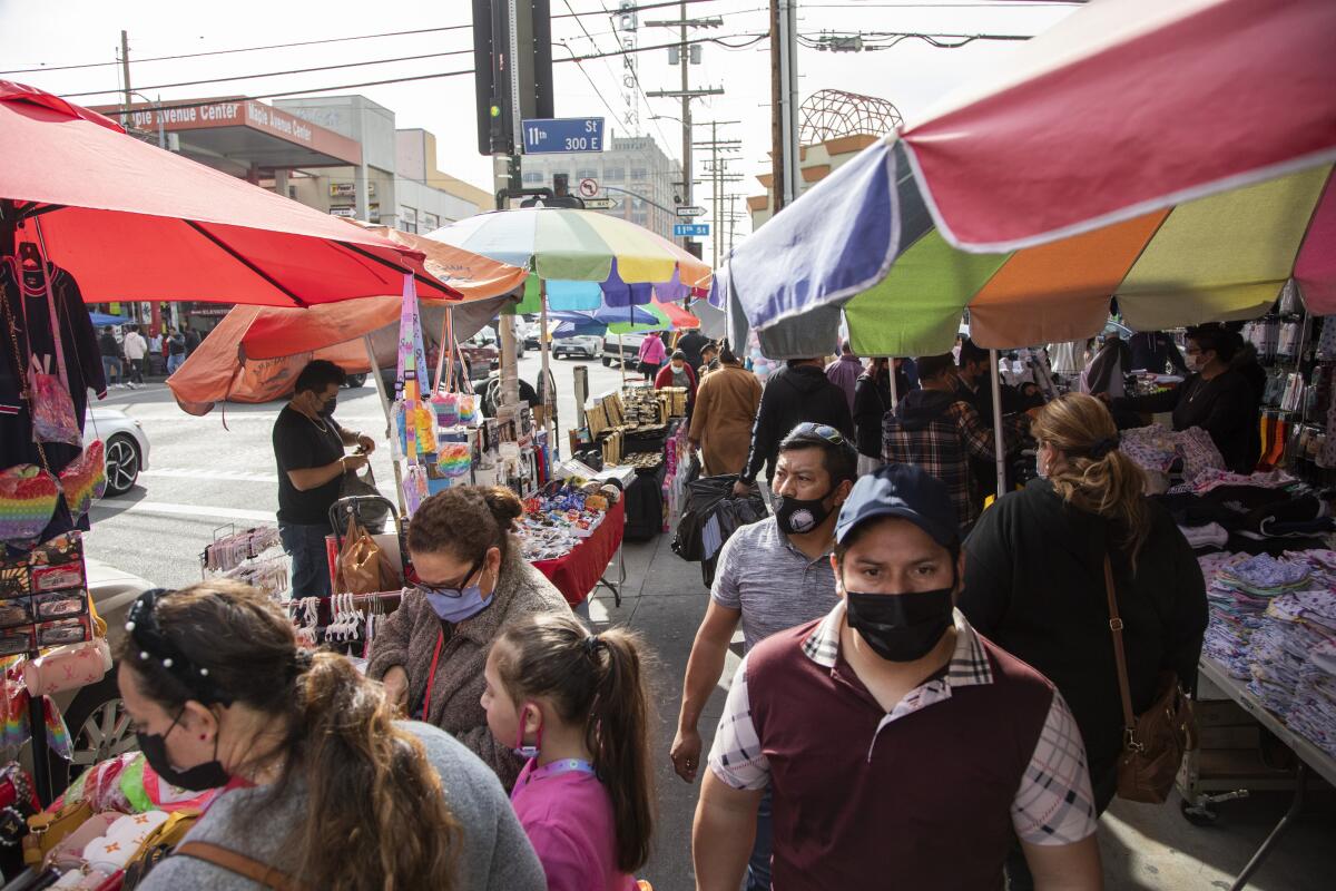 Shoppers in Los Angeles Fashion District 