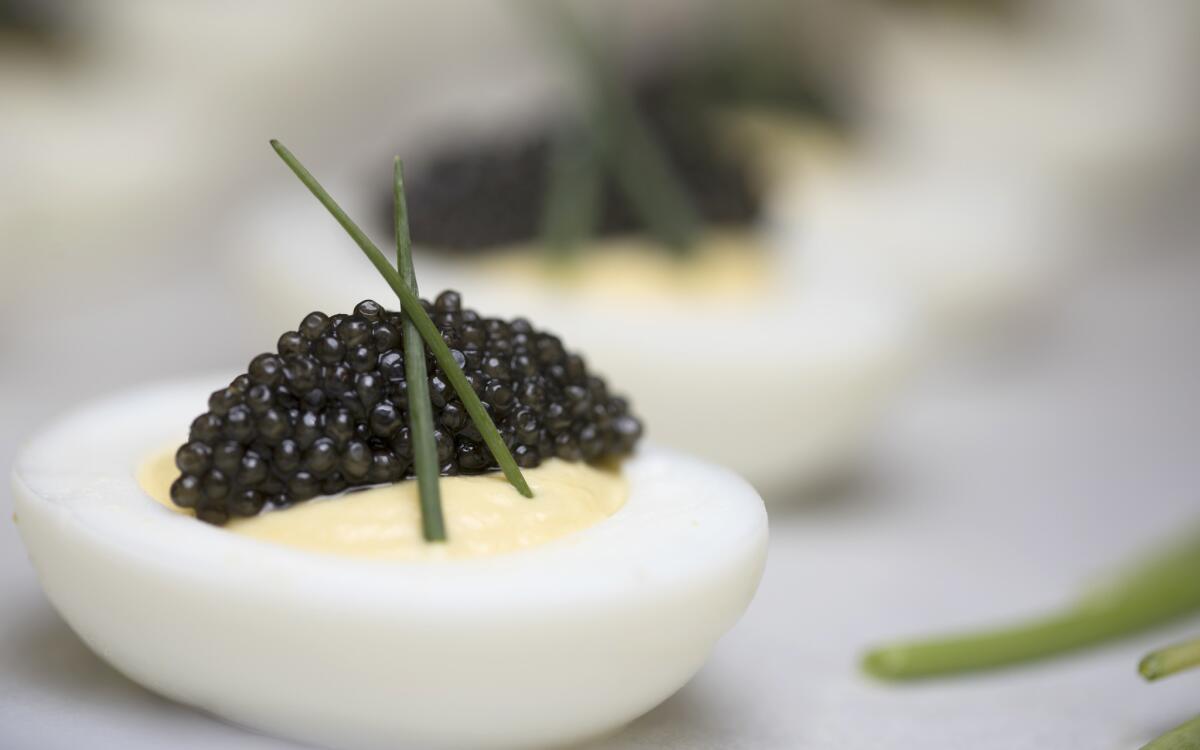 Deviled eggs with California white sturgeon caviar