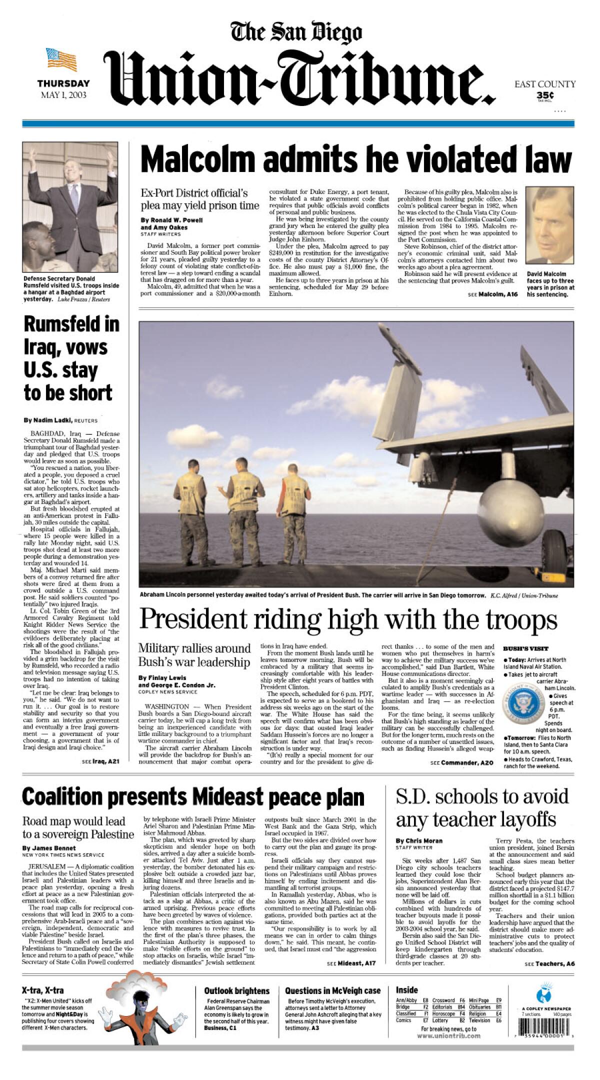 A-1 Front Page of The San Diego Union-Tribune for May 1, 2003.