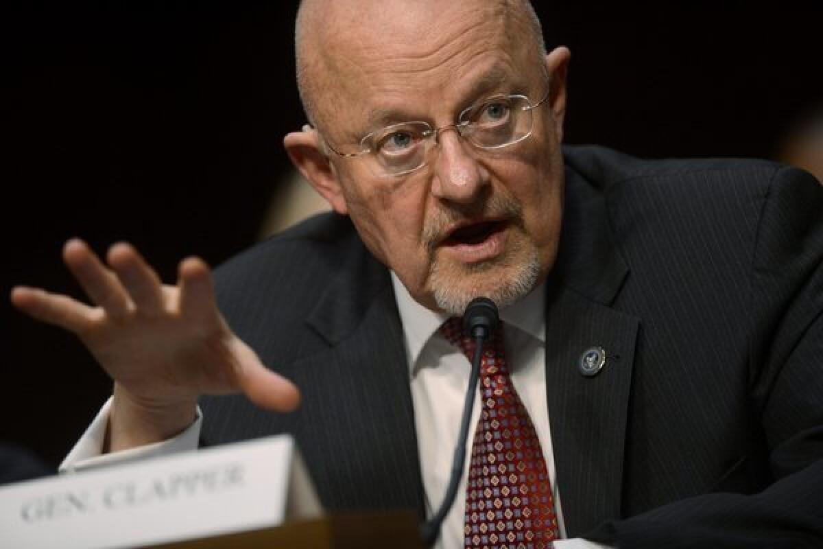 Director of National Intelligence James Clapper testifies during the Senate Intelligence Committee hearing on 'Current and Projected National Security Threats to the United States.'