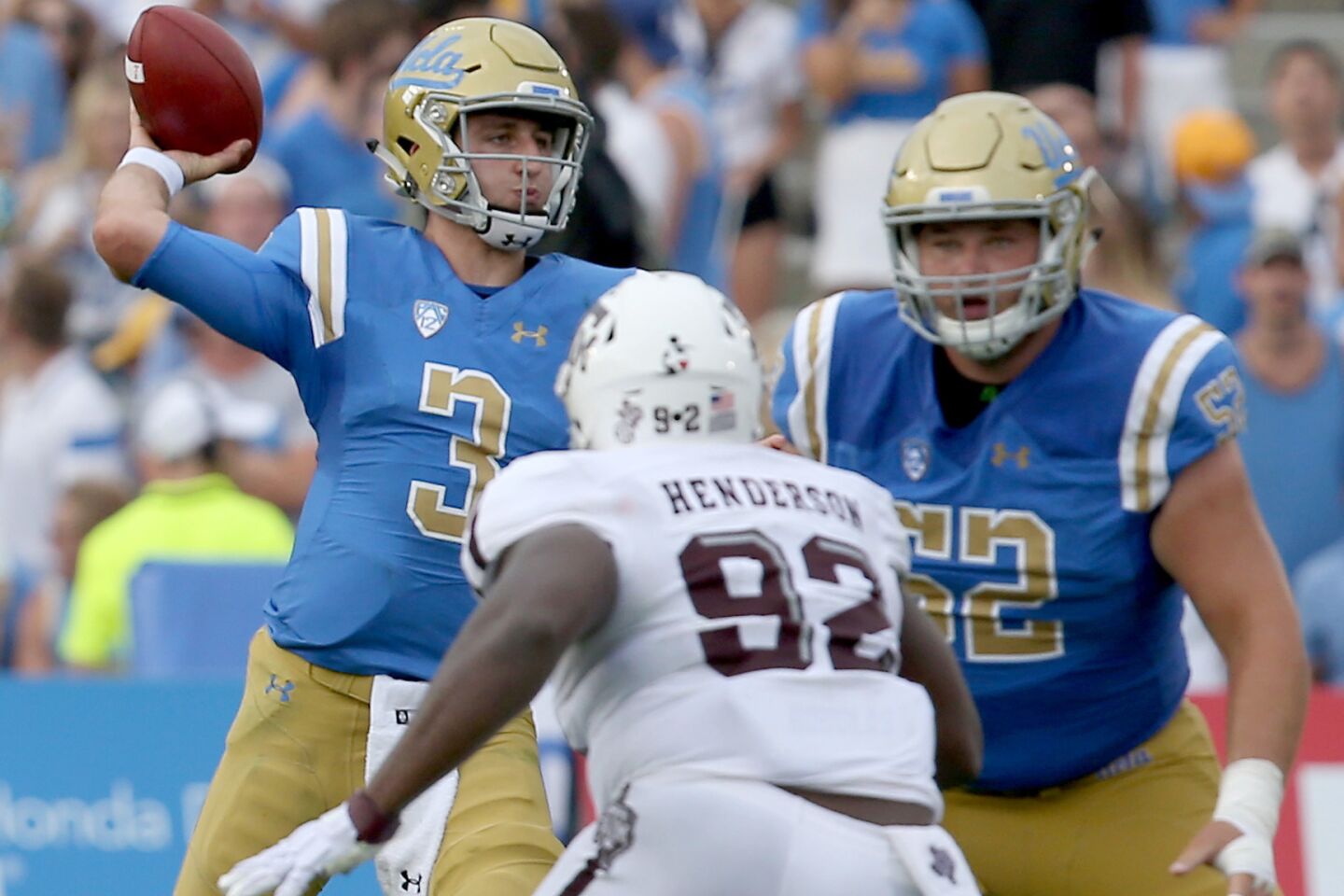 UCLA quarterback Josh Rosen throws downfield against Texas A&M in the first quarter on Sept. 3.