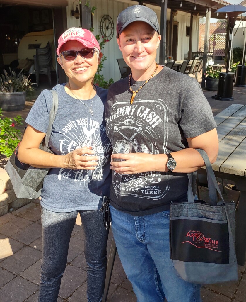 Ramona residents, Ileen Lund, left, and Randi Skrzypiec enjoy wine tasting at Hatfield Creek Vineyards & Winery.