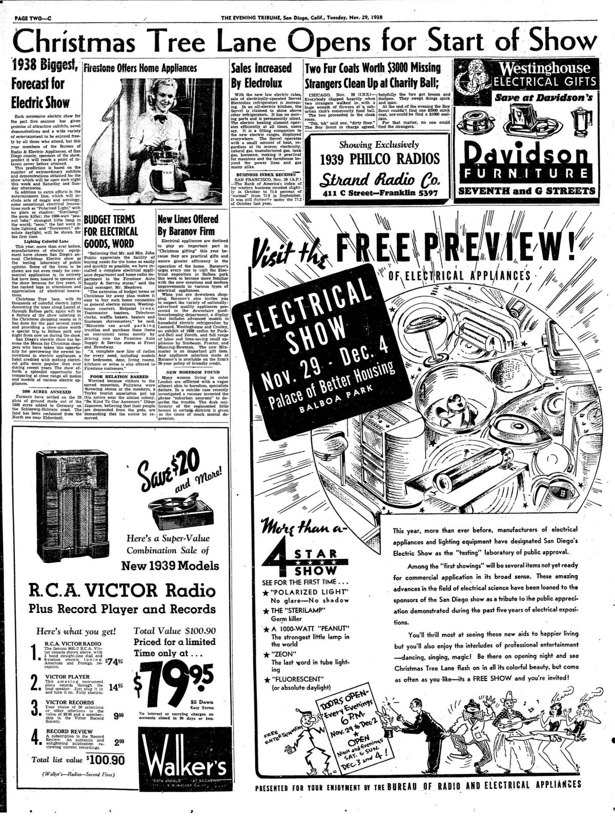 A preview of the Electrical Show in Balboa Park from the Evening Triibune, Tuesday, Nov. 29, 1938.