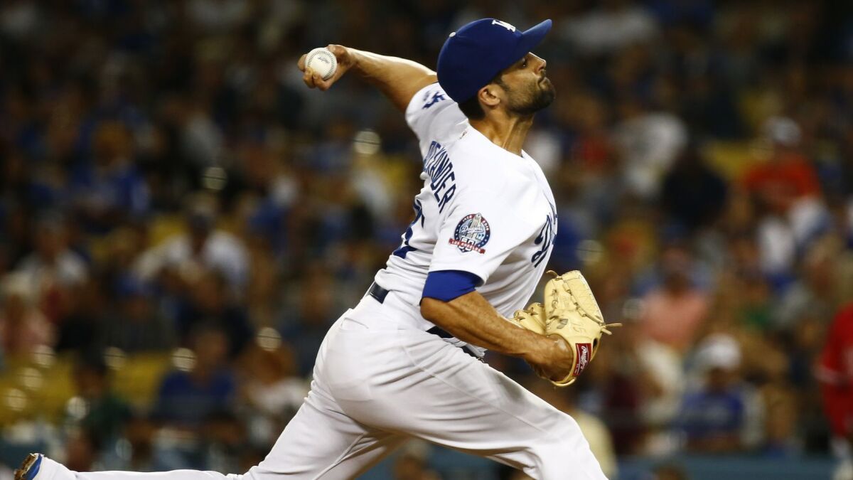 Dodgers relief pitcher Scott Alexander faced three batters in the first round of the playoffs.