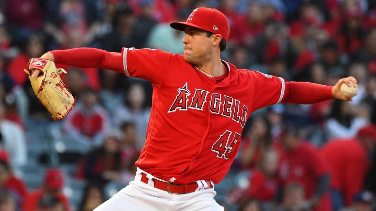 Angels pitcher Tyler Skaggs delivers during a game against the Texas Rangers on May 25.