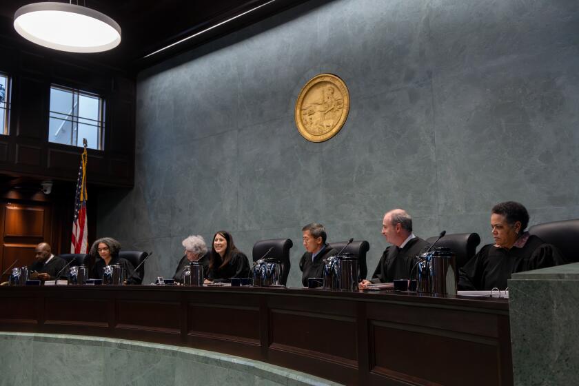 LOS ANGELES, CA - DECEMBER 05: California Supreme Court holds court for the first time in Los Angeles since before pandemic, in North Tower of Ronald Reagan State Office Building on Tuesday, Dec. 5, 2023 in Los Angeles, CA. (Irfan Khan / Los Angeles Times)