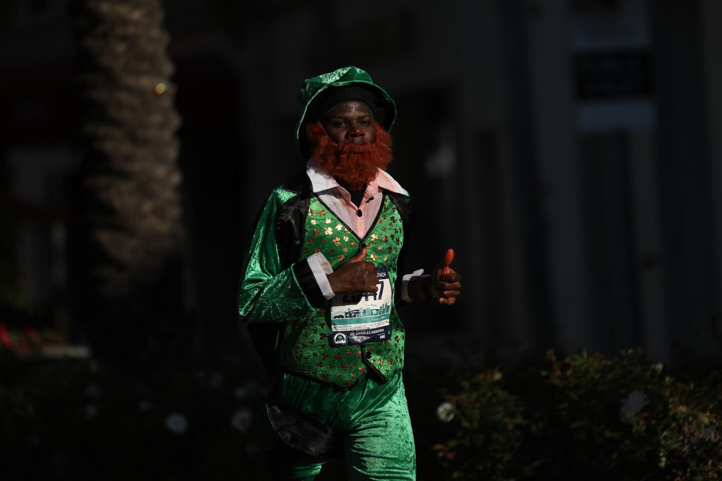 A runner during the 2020 L.A. Marathon on Sunday in Beverly Hills.