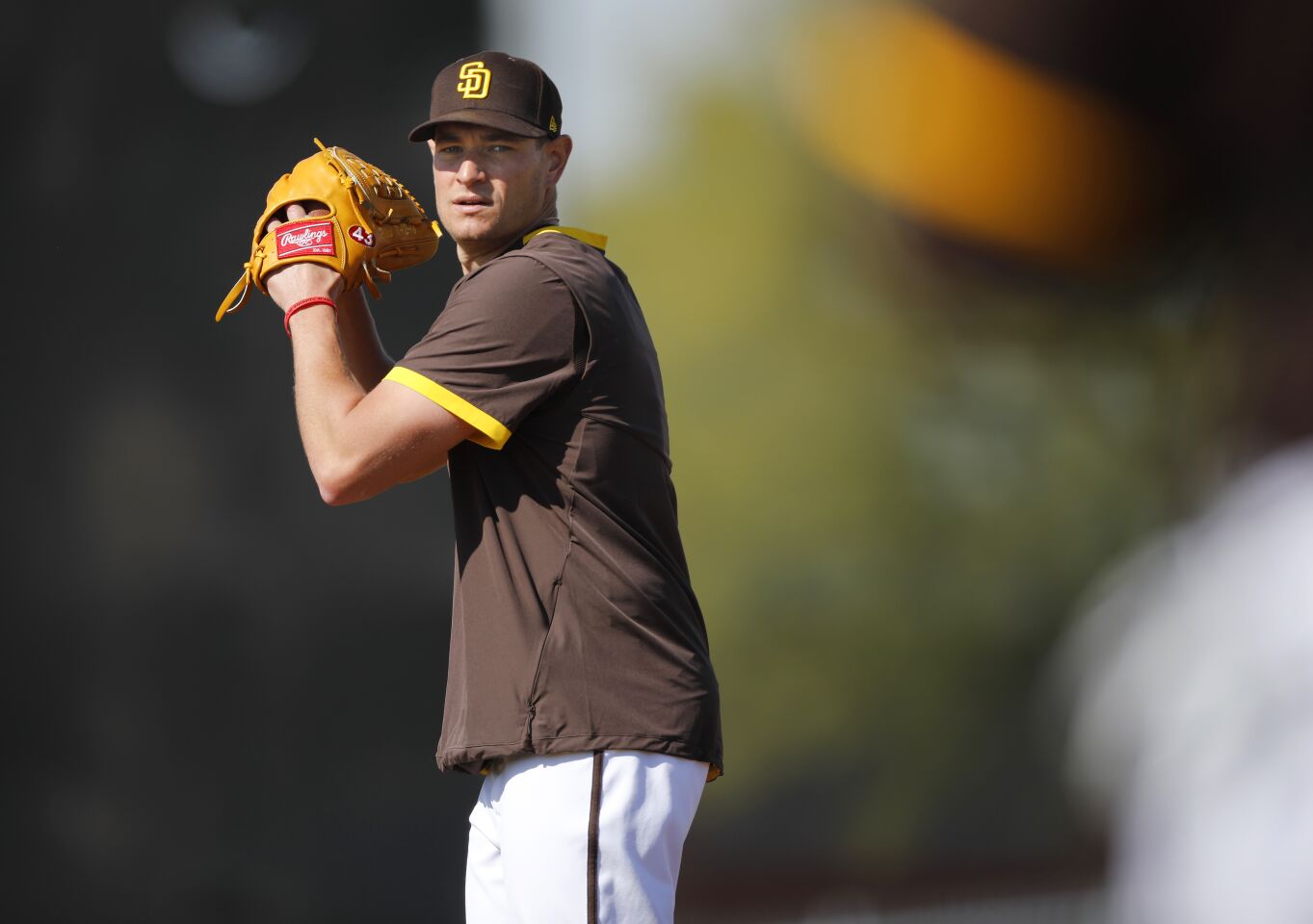 San Diego Padres Garrett Richards works out during a spring training practice on Feb. 18, 2020.