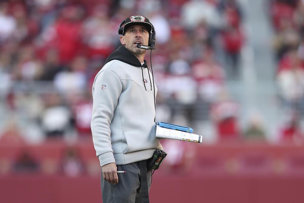 San Francisco 49ers coach Kyle Shanahan watches from the sideline during a game against the Atlanta Falcons on Dec. 19.