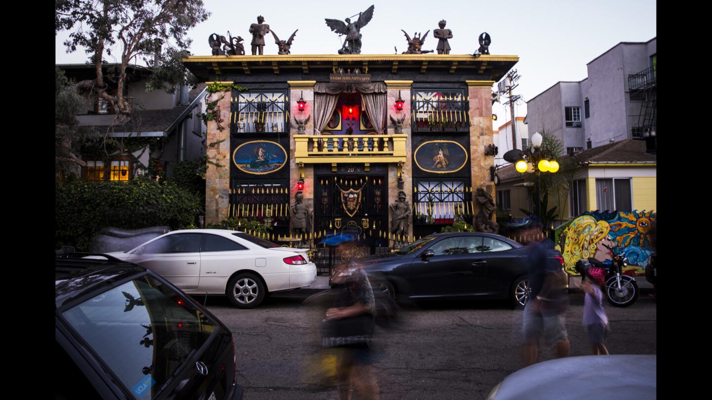 Murals and statues decorate El Bordello Alexandra, which has seven units and tenants who consider themselves a family. The building looks like it belongs in the French Quarter of New Orleans, but it's one block from the Venice Beach boardwalk.